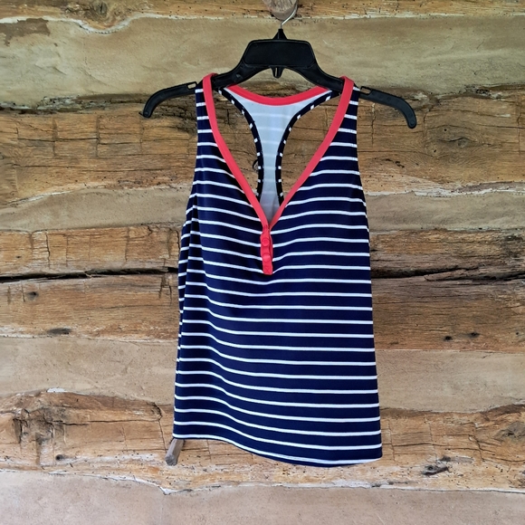 Beach House Navy & White Striped Racerback Tankini Top Size 14 - Picture 1 of 6